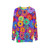 Retro floral hippie sweatshirt with colorful vintage-inspired flower design - hanging