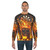 Flaming skull dartboard graphic on a sweatshirt - men