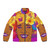 Marsha Johnson Tribute Puffer Jacket featuring a colorful floral design and crown motif
