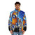Mandelbrot fractal blue spiral puffer jacket with geometric abstract design - men front