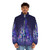 Watercolor princess castle puffer jacket with focus on magic kingdom and Disney world - men front