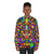 Aztec warrior mask sweatshirt with vibrant rainbow colors - women
