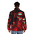 Metroid-inspired women's puffer jacket with futuristic space-themed design - men back