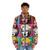 Vibrant puffer jacket featuring a Marilyn Monroe inspired abstract art deco pop art design - men front