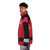 A red puffer jacket inspired by the Lupinranger character from the Japanese superhero TV series - men side left