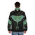 Luna and Forester Botanical Puffer Jacket with moon, luna moth, and forester moth design - men back