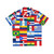 Colorful flags of Latin American countries on a Hawaiian-style shirt
