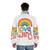 Colorful puffer jacket with rainbow design, showcasing Pride and LGBTQ+ support - men back