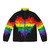 Love Is Love Puffer Jacket with Vibrant Rainbow Heart Design