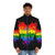 Love Is Love Puffer Jacket with Vibrant Rainbow Heart Design - men front