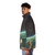 Retro future puffer jacket featuring a romantic space collage design - men side left