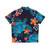 Sea turtle Hawaiian shirt with colorful watercolor flowers and aqua blue background - Back