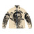 Surrealist and abstract nature-inspired puffer jacket with forest and wildlife graphics