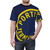 Vintage-style t-shirt featuring a design of the Portland Terminal Railroad logo and trains - men front