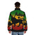 Colorful puffer jacket with lion of judah and reggae music design - men back
