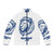 A puffer jacket featuring a lion head design and the text "Detroit Lions" on a background of urban decay