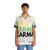 Retro 1980s Hawaiian Shirt with Karma Club Red Gold and Green Pattern - People Front