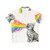 Vibrant Hawaiian shirt featuring a playful kitten and rainbow design