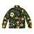 Lemon Tree Black Puffer Jacket with Botanical Leaves and Fruit Design