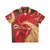 Vivid red rooster and chicken print Hawaiian shirt for tropical holiday style
