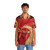 Vivid red rooster and chicken print Hawaiian shirt for tropical holiday style - People Front
