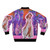 Vibrant bomber jacket featuring a retro Xanadu-inspired design with roller skating muses - Back