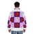 The Last Unicorn color block puffer jacket featuring a fantasy unicorn design - men back
