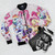 My Little Pony FIM Friendship is Magic Bomber Jacket with Twilight Sparkle, Applejack, Rarity, Pinkie Pie, Rainbow Dash, and Fluttershy - Flat lay
