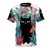 A tropical t-shirt featuring a black cat surrounded by colorful Hawaiian flowers and foliage