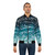 A bomber jacket with a whale shark-inspired ocean pattern in shades of blue, green, and white with spotted, speckled design. - Lifestyle