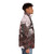 A cozy puffer jacket with a nature-inspired design featuring a mountain landscape, wildlife, and botanical elements - men side right