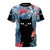 Tropical floral and blue cat design on a high-quality t-shirt
