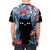 Tropical floral and blue cat design on a high-quality t-shirt - men back