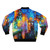 Doctor Who inspired rainbow bomber jacket with starry night, phone booths, and TARDIS elements for geeks and whovians. - Back