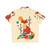 Colorful rainbow fox print on a Hawaiian style shirt