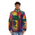 Psychedelic puffer jacket with LSD blotter art design - men front