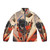 Kuniyoshi samurai warrior puffer jacket featuring an authentic Japanese woodblock print design