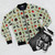 Kiwiana Bomber Jacket featuring classic New Zealand designs and symbols - Flat lay