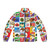 Kiwiana Puffer Jacket featuring a collage of New Zealand food and drink icons