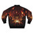 Chrono Trigger inspired bomber jacket with dramatic fire and destruction imagery - Back