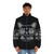 A cat wearing a puffer jacket with electronic music inspired design - men front