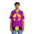 Colorful purple and yellow Hawaiian shirt with Larryboy superhero design - People Front