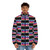 Retro gradient puffer jacket with glowing Kiss the Band logo - men front