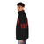 A red puffer jacket featuring the iconic Kiss band logo and artwork. - men side left