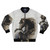 Black bomber jacket with a rearing black stallion design