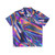 Holographic material Hawaiian shirt with shiny, rainbow iridescent design