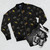 Native Australian bees bomber jacket featuring a detailed insect pattern design - Flat lay