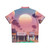 Retro synthwave Hawaiian shirt with vibrant sunset and palm tree graphics - Back