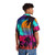 Retro synthwave Hawaiian shirt with crimson sunset and neon aesthetic - People Back
