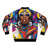 Vibrant and colorful bomber jacket featuring a portrait of Missy Elliot with headphones and sunglasses - Back